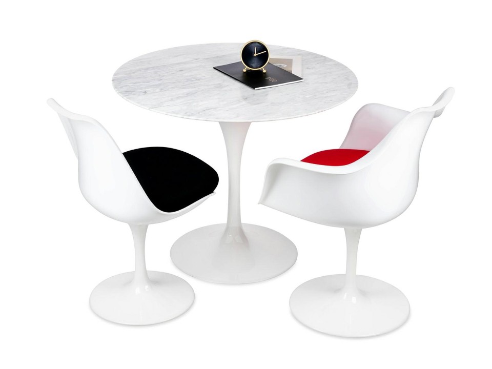 Krzesło TULIP białe z czarną poduszką - ABS, podstawa metalowa - King Home